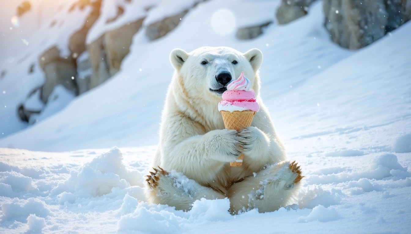 Image generation polar bear eating ice cream